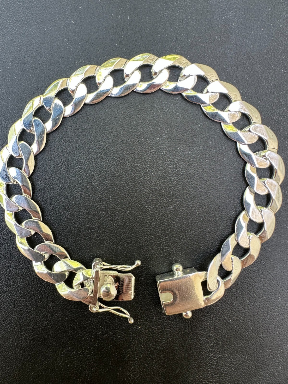 Flat Curb Cuban Link Chain Bracelet Real 925 Sterling Silver Sleek Box Clasp