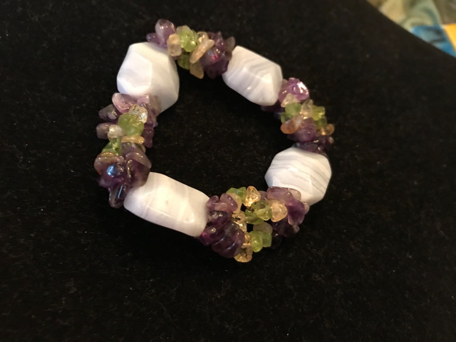 Multi Gem Stretchable Braceelet Amethyst Citrine Peridot