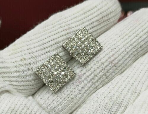 Round Cut Simulated Diamond Lovely Cluster Stud Earrings 14K White Gold Plated