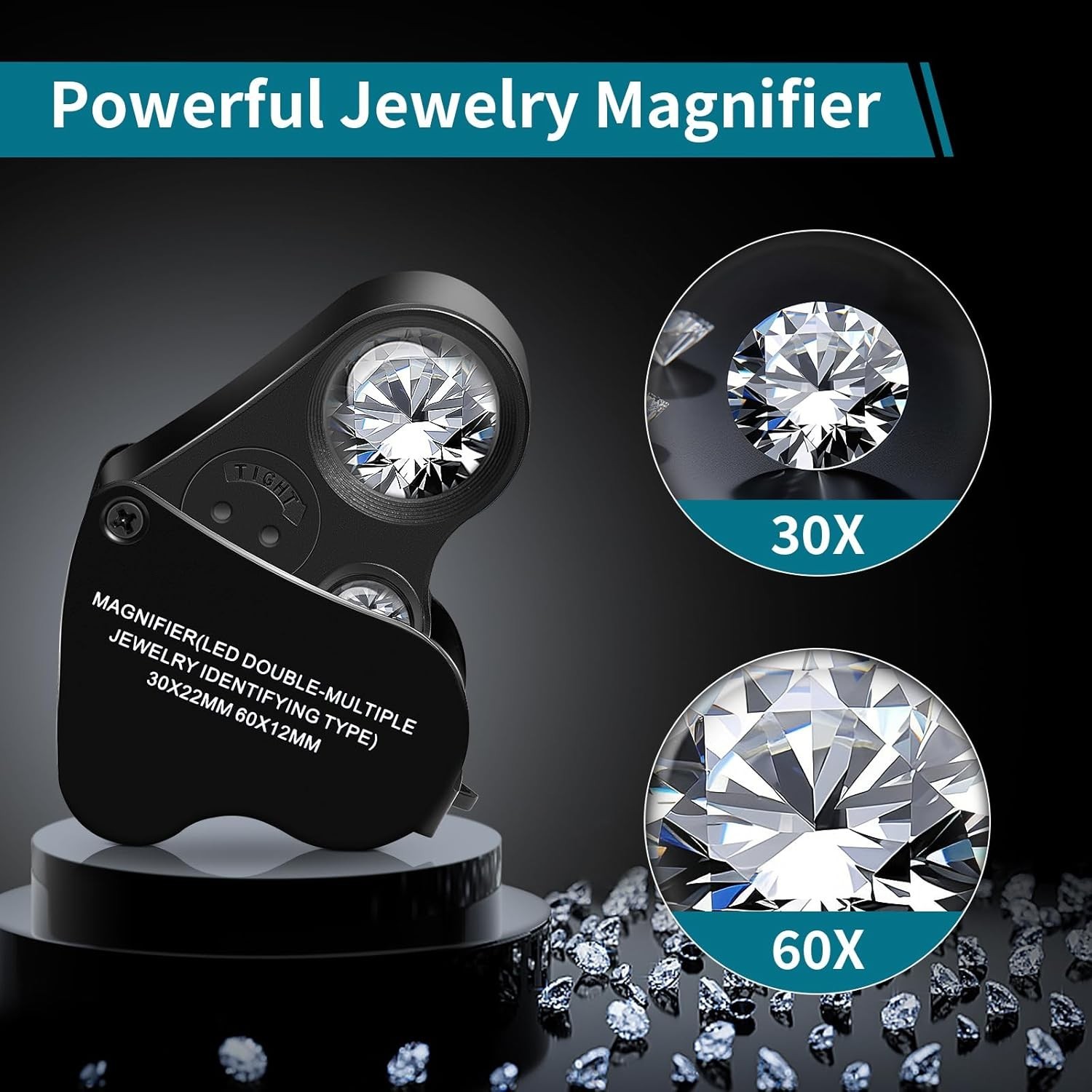 30X 60X Illuminated Jewelers Eye Loupe Foldable Magnifier Bright LED Light Gold