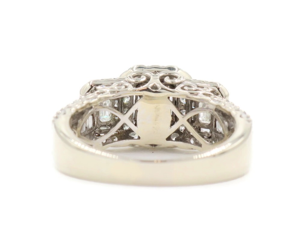 2.65 ctw Emerald, Baguette, & Round Double Halo 14KT White Gold Engagement Ring