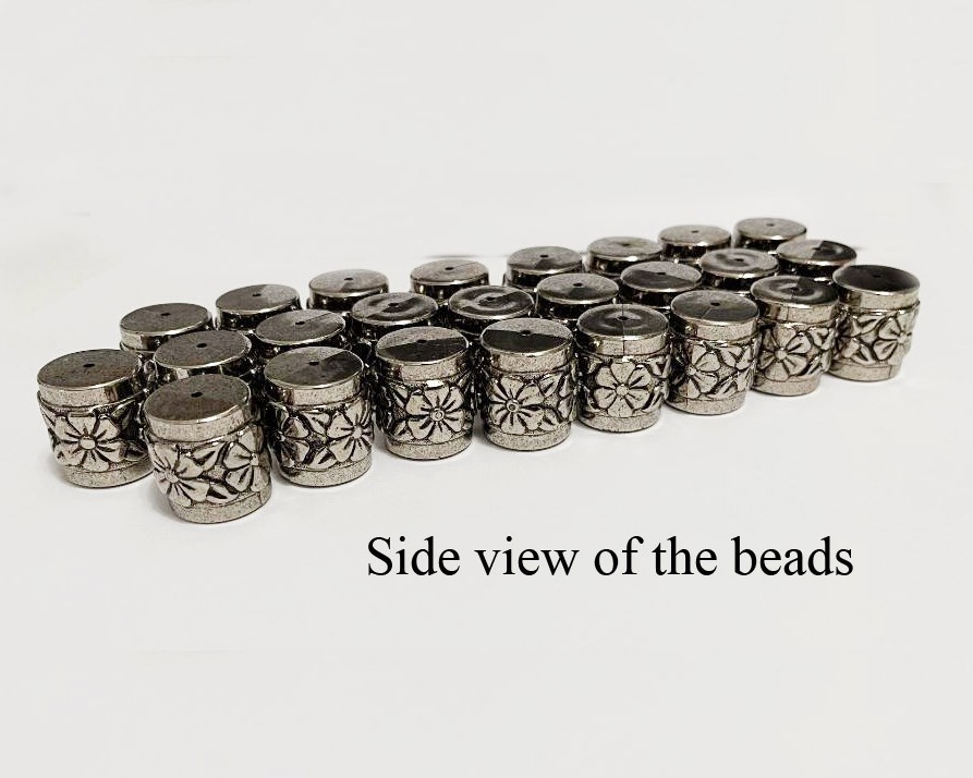Silver Barrel Beads with daisy floral design good for Necklace & Bracelet