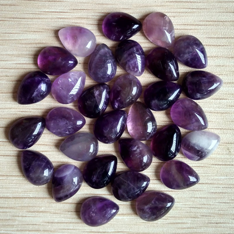 30pcs/lot Natural Amethyst Stone CAB CABOCHON Teardrop Beads No Holes 10x14mm