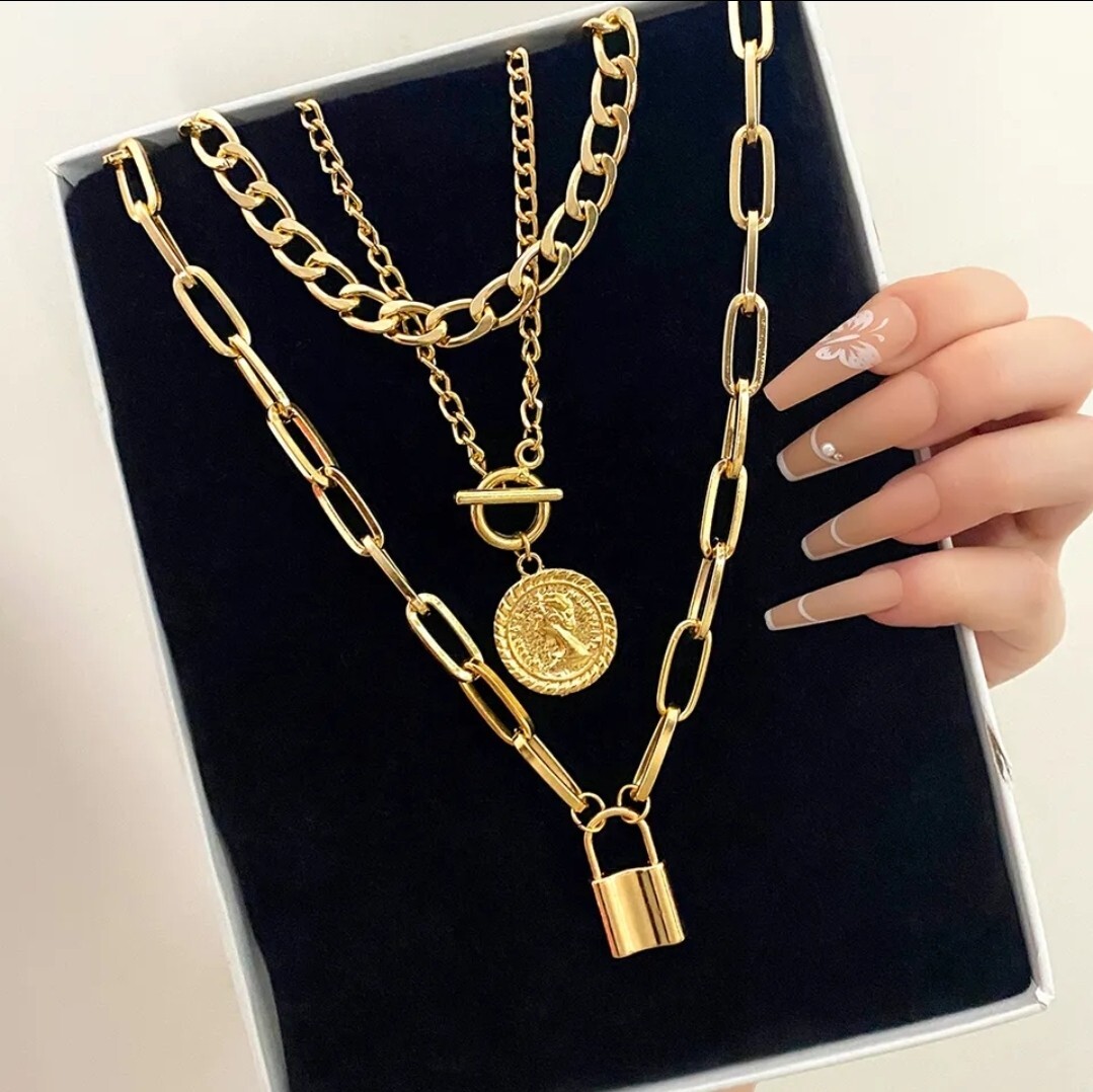 Chunky Multi-Layer Necklace Trendy Pendants Choker Women Fashion Jewelry 98-3