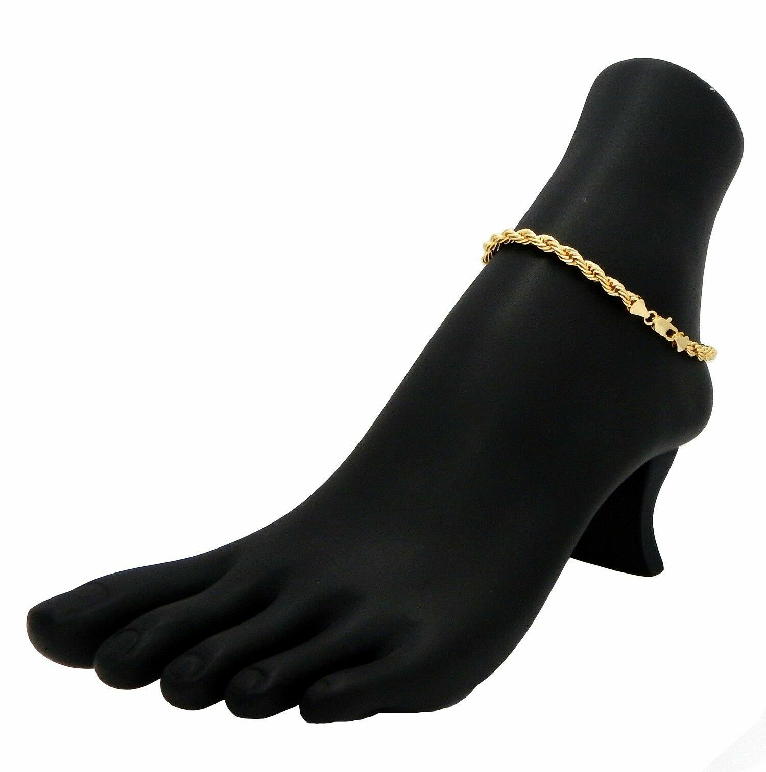 TWIST ROPE CHAIN ANKLET 5mm ANKLE BRACELET 10″ 14K ITALY GOLD PLATED