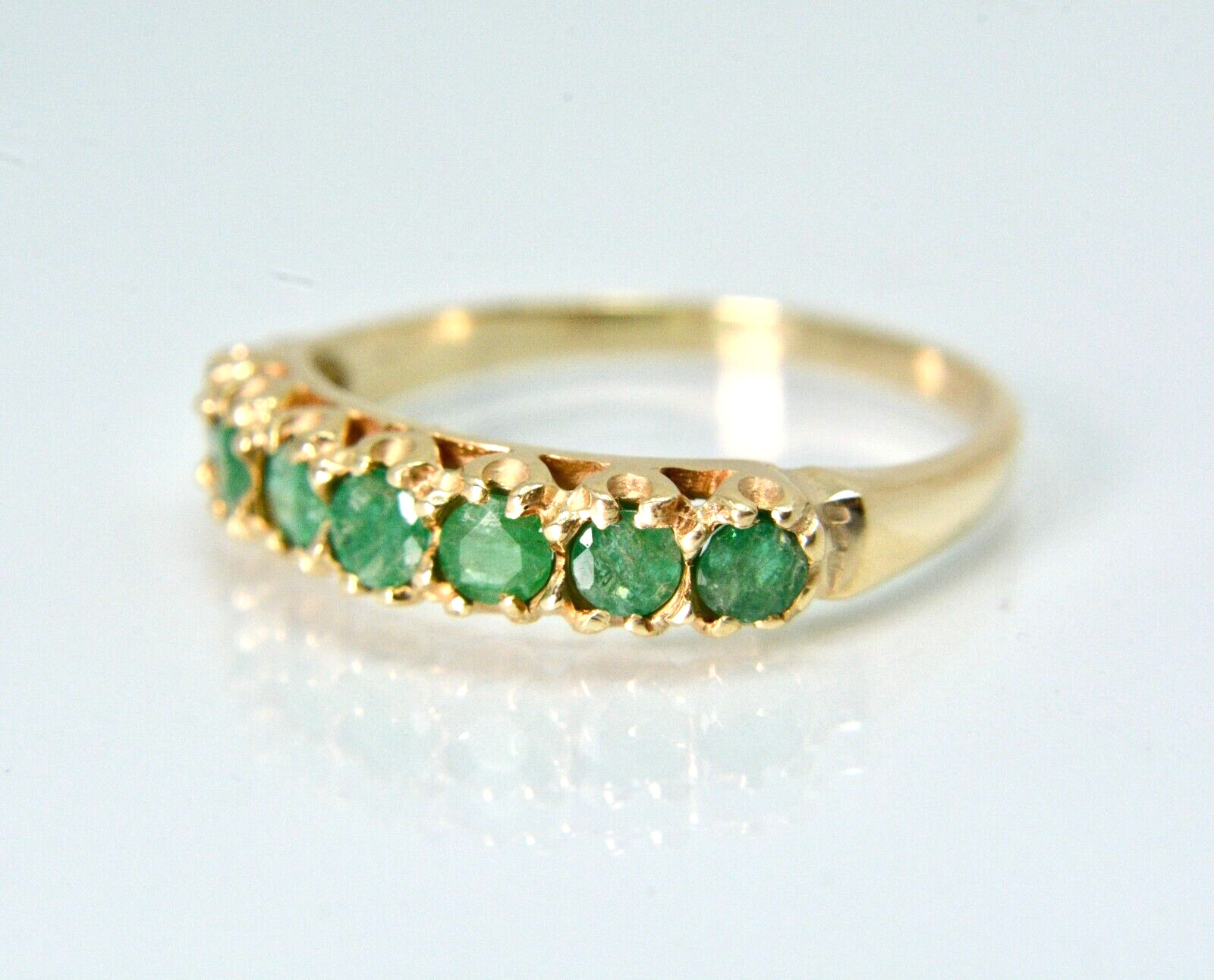 .50ctw Round Cut Emeralds Prong Set Wedding Ring 14k Yellow Gold Size 7.25