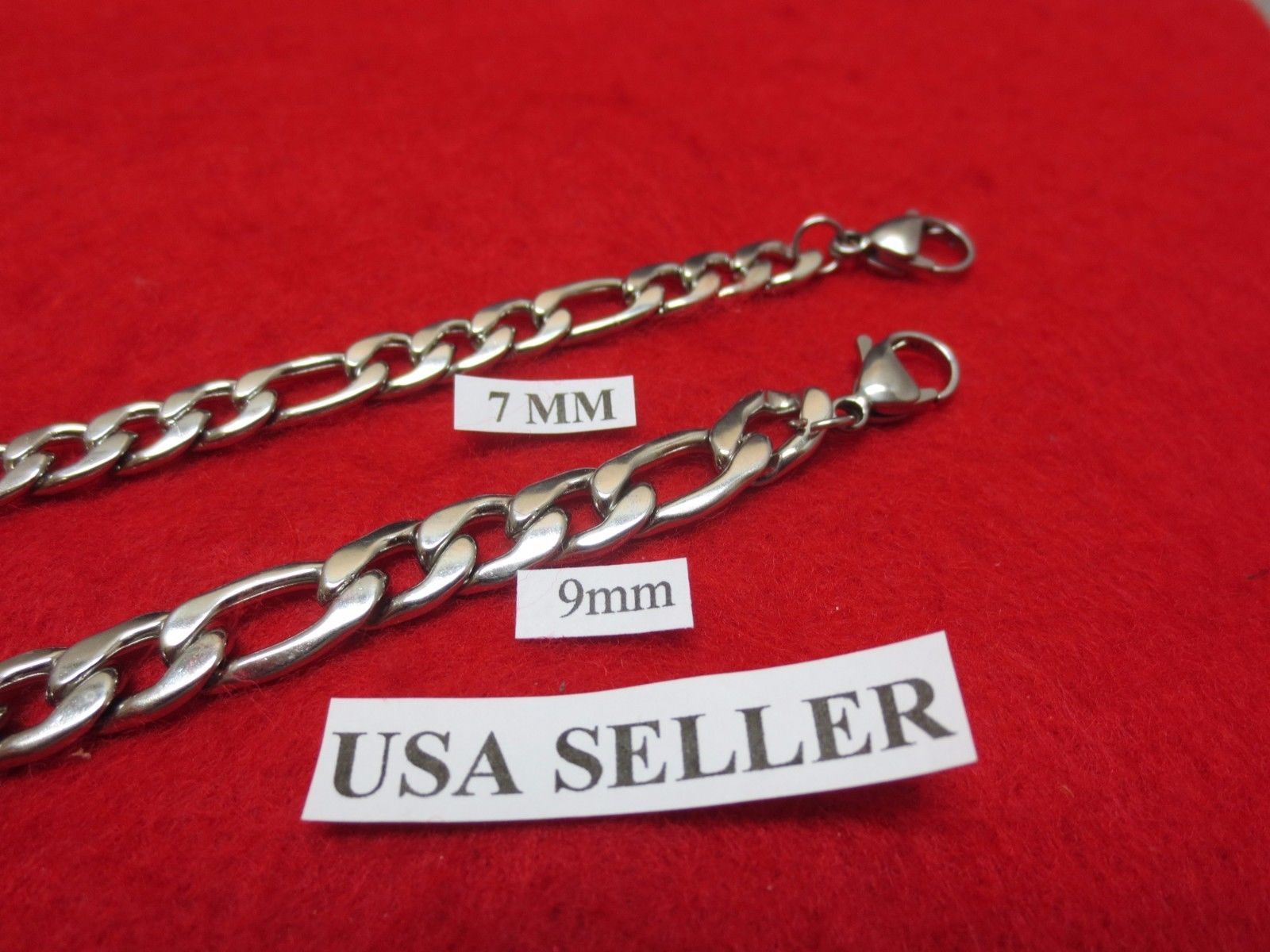 7/9 MM 7″-44″ STAINLESS STEEL SILVER DESIGNER FIGARO ROPE CHAIN NECKLACE