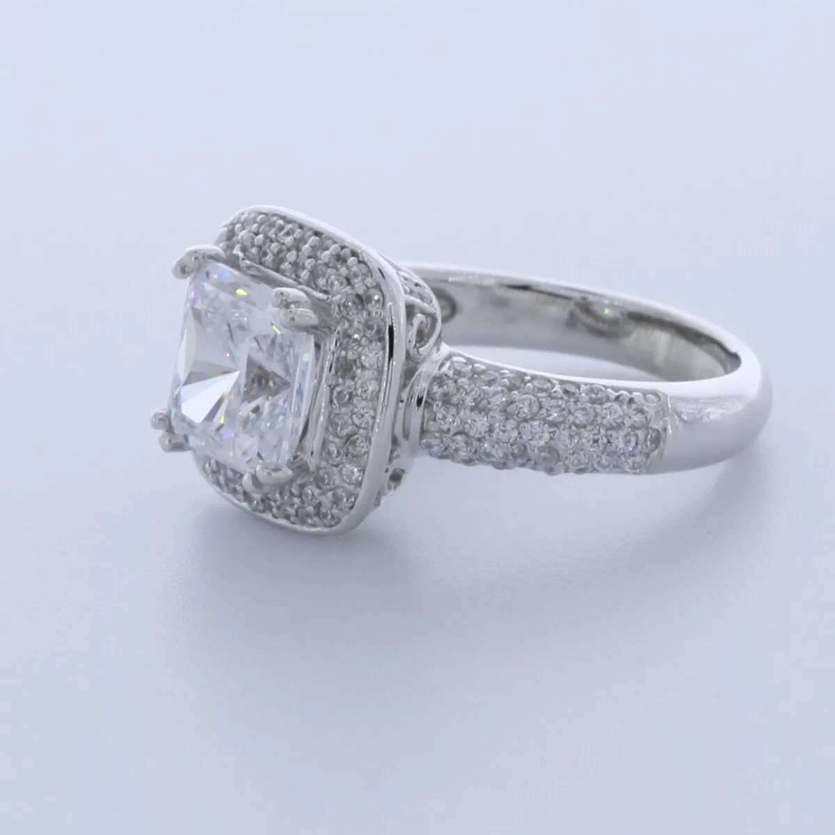 Side Stone Engagement Ring 14K Gold Halo Radiant 3 Carat Lab-Grown Diamond D VS2