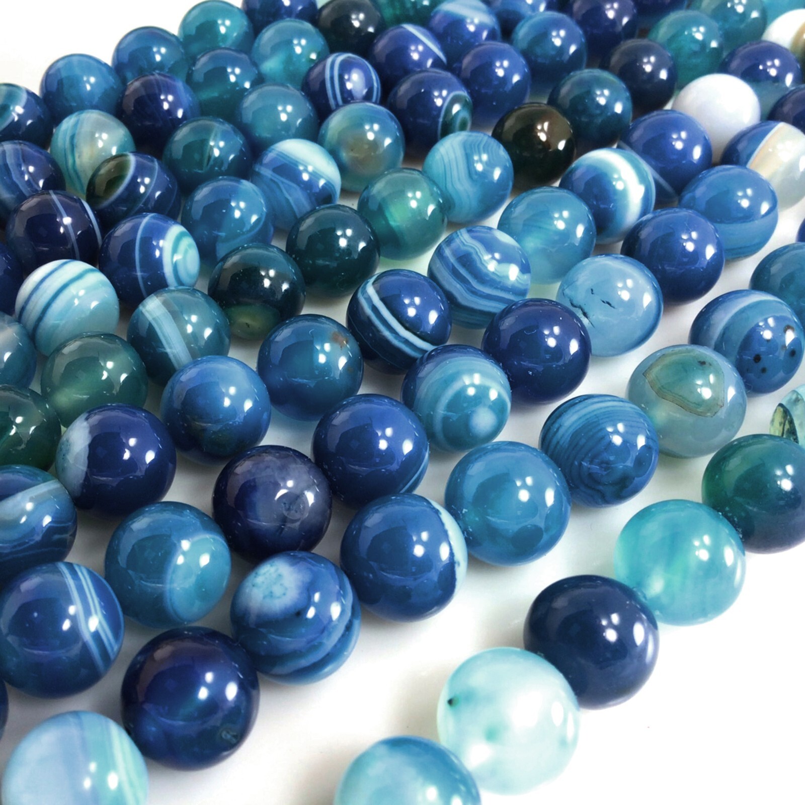 Gemstone Natural Blue Agate Bead Blue Stripe Agate Round Bead 15″ Jewelry Making