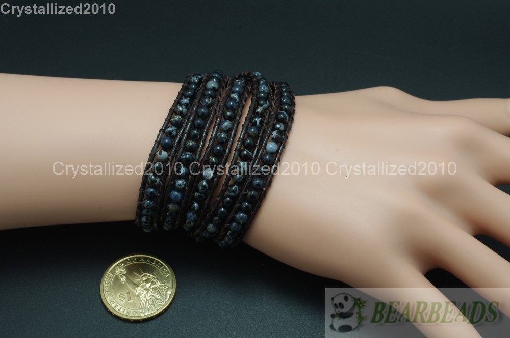 Hot Colorful Handmade Mixed Crystal Gemstones Beads Wrap Leather Bracelet 5 Wrap
