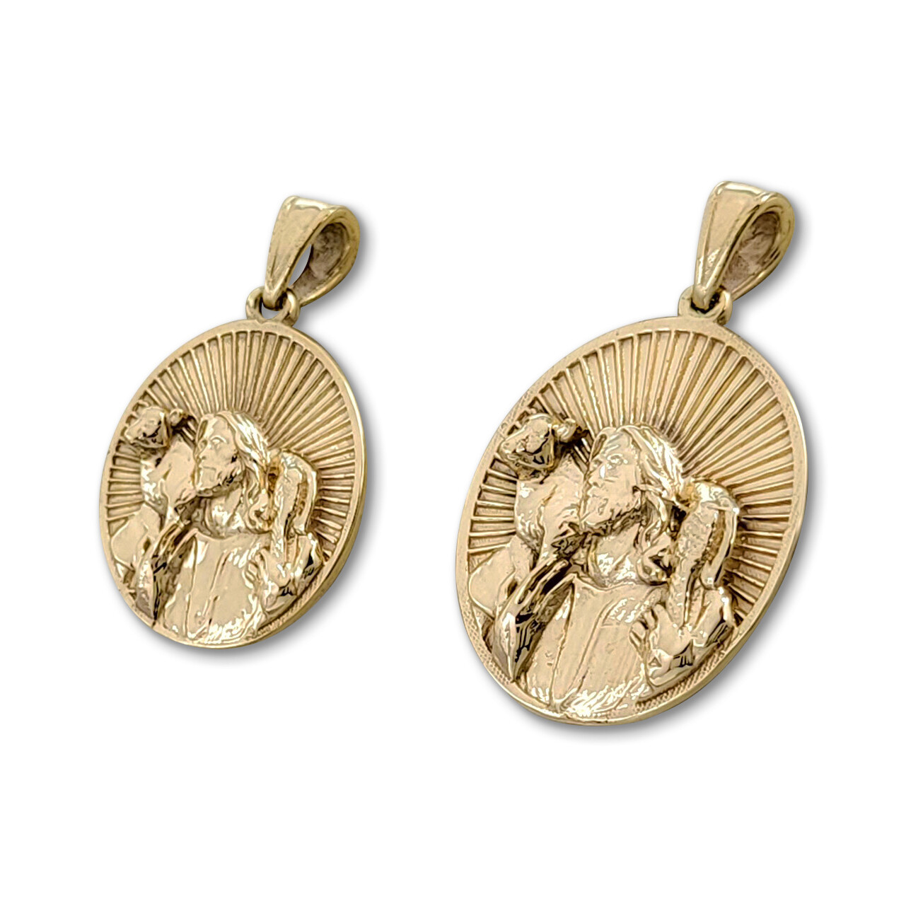 Solid 18K Yellow Gold Jesus Shepherd Pendant, Gold Lamb Of God Pendant