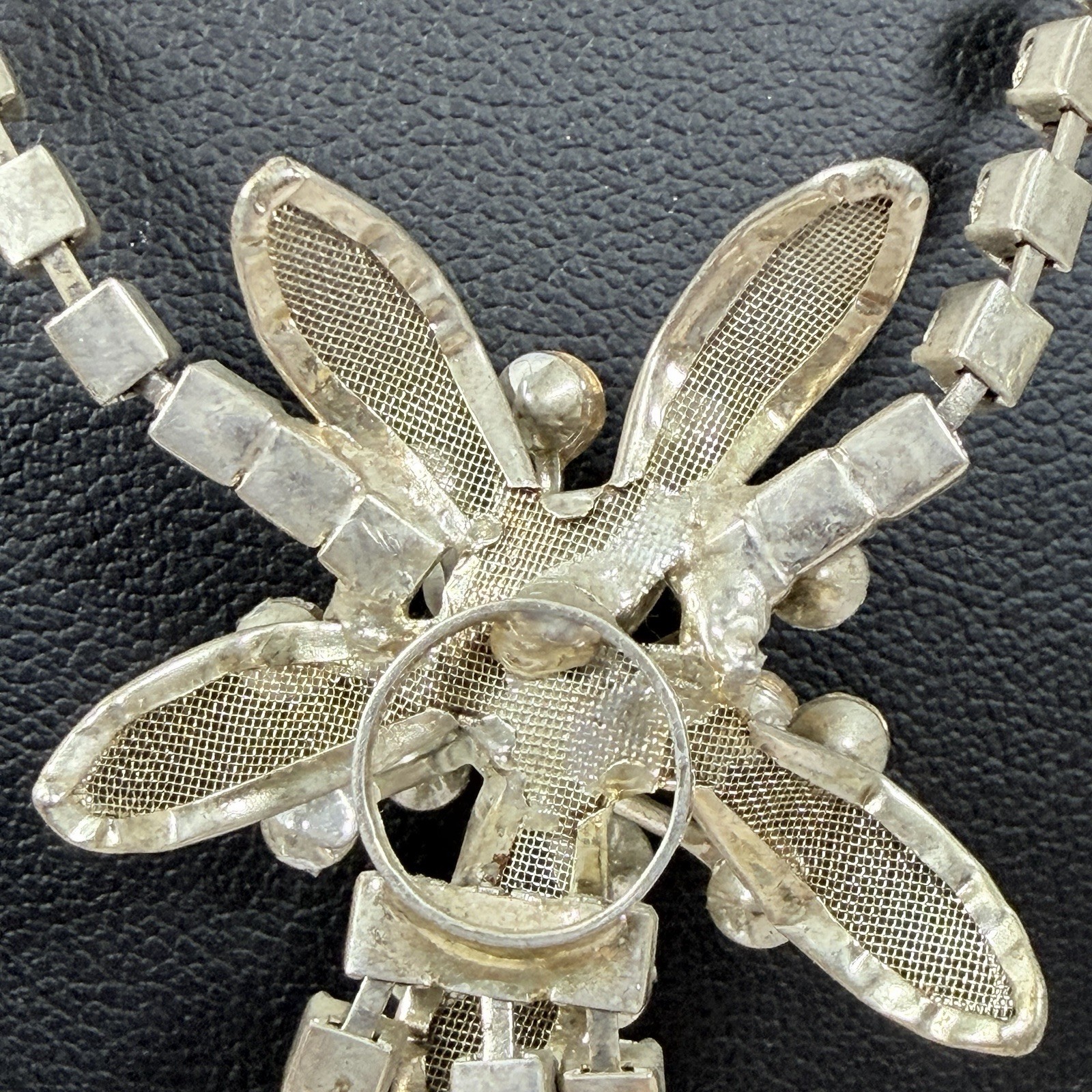 Vintage Rhinestone Necklace Choker Flower Lightweight Adjust up to 16″