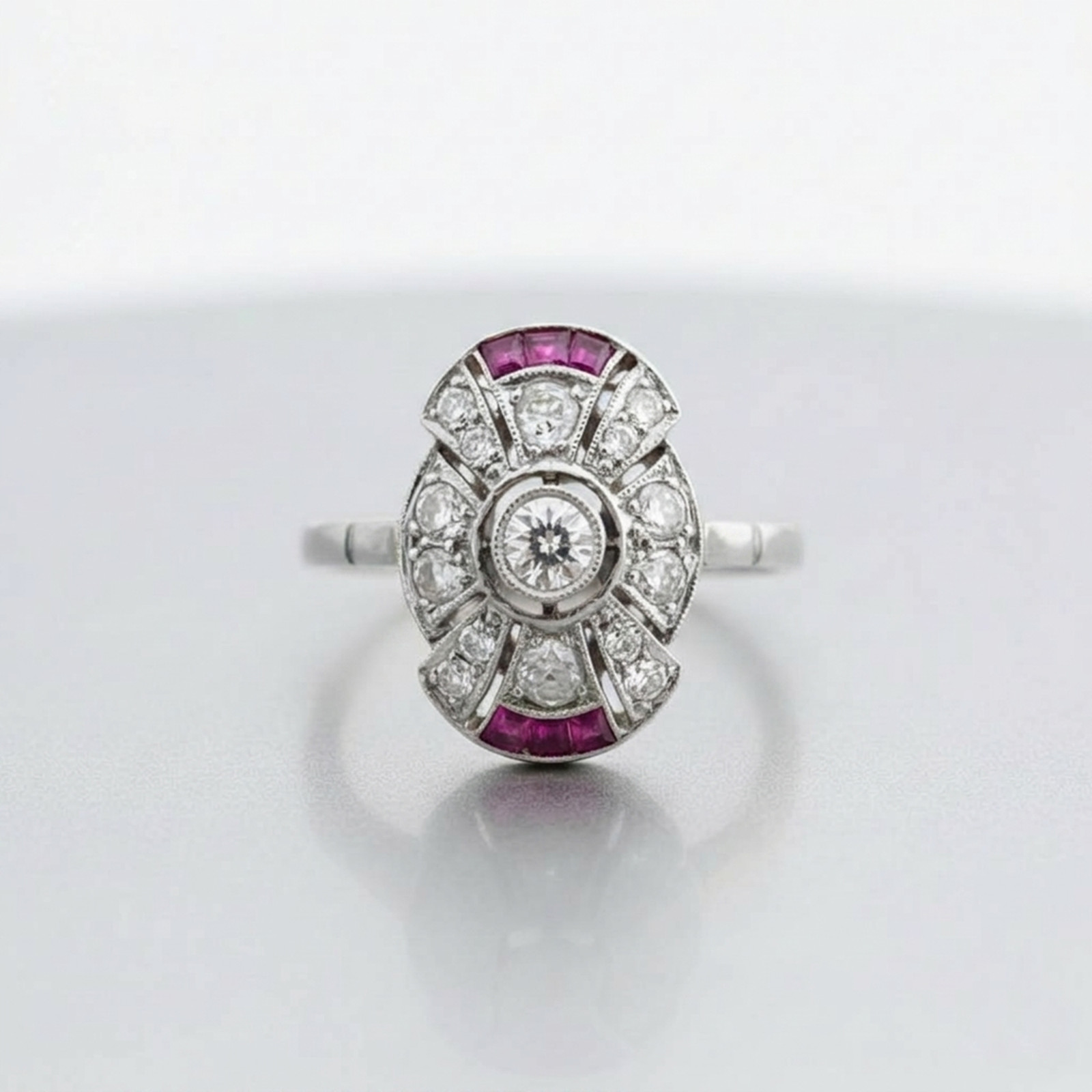 Ruby & Round Cut Lab Created Diamond 14K Gold Art Deco Engagement Ring For Her