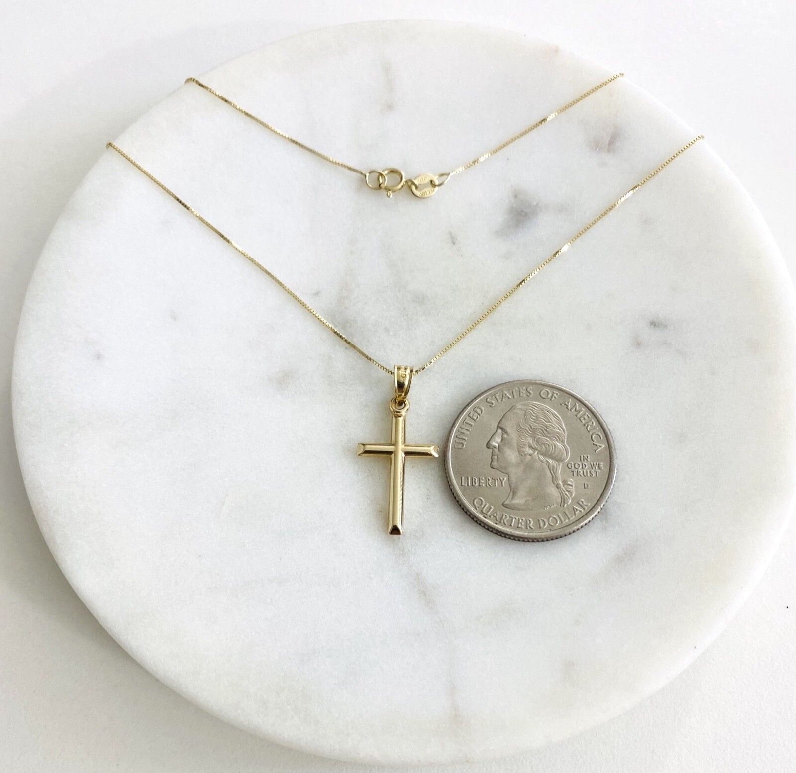 14K Solid Yellow Gold Cross Pendant Necklace-0.5mm Box Chain- Small Cross- C3623