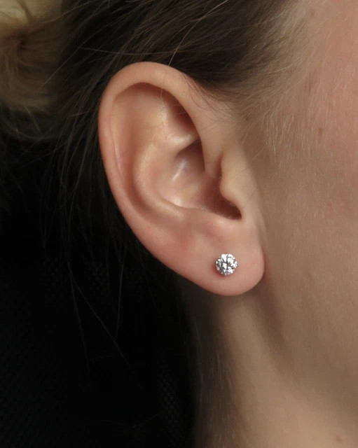 1.20 Ct Round Cut Real Moissanite Stud Earrings 14k White Gold Push Back 5mm