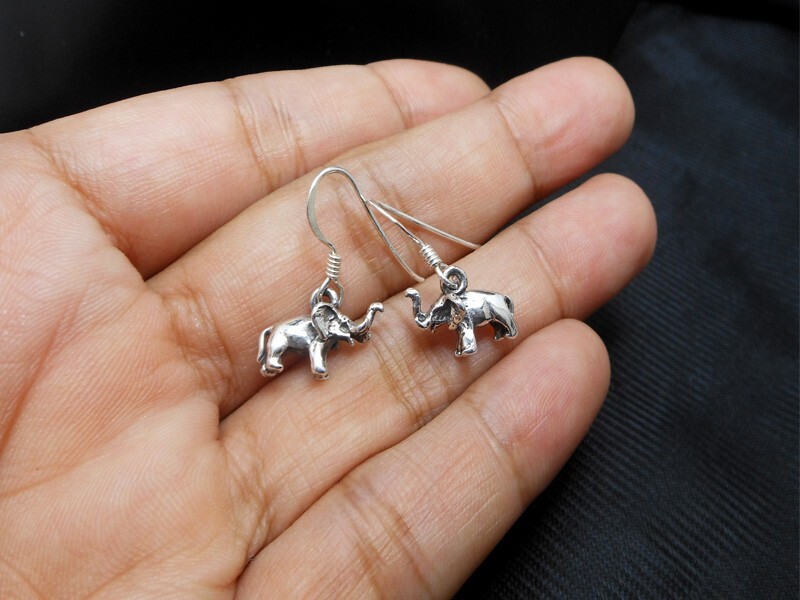 Minimalist Elephant Drop Earrings 925 Sterling Silver, Handmade Safari Jewelry