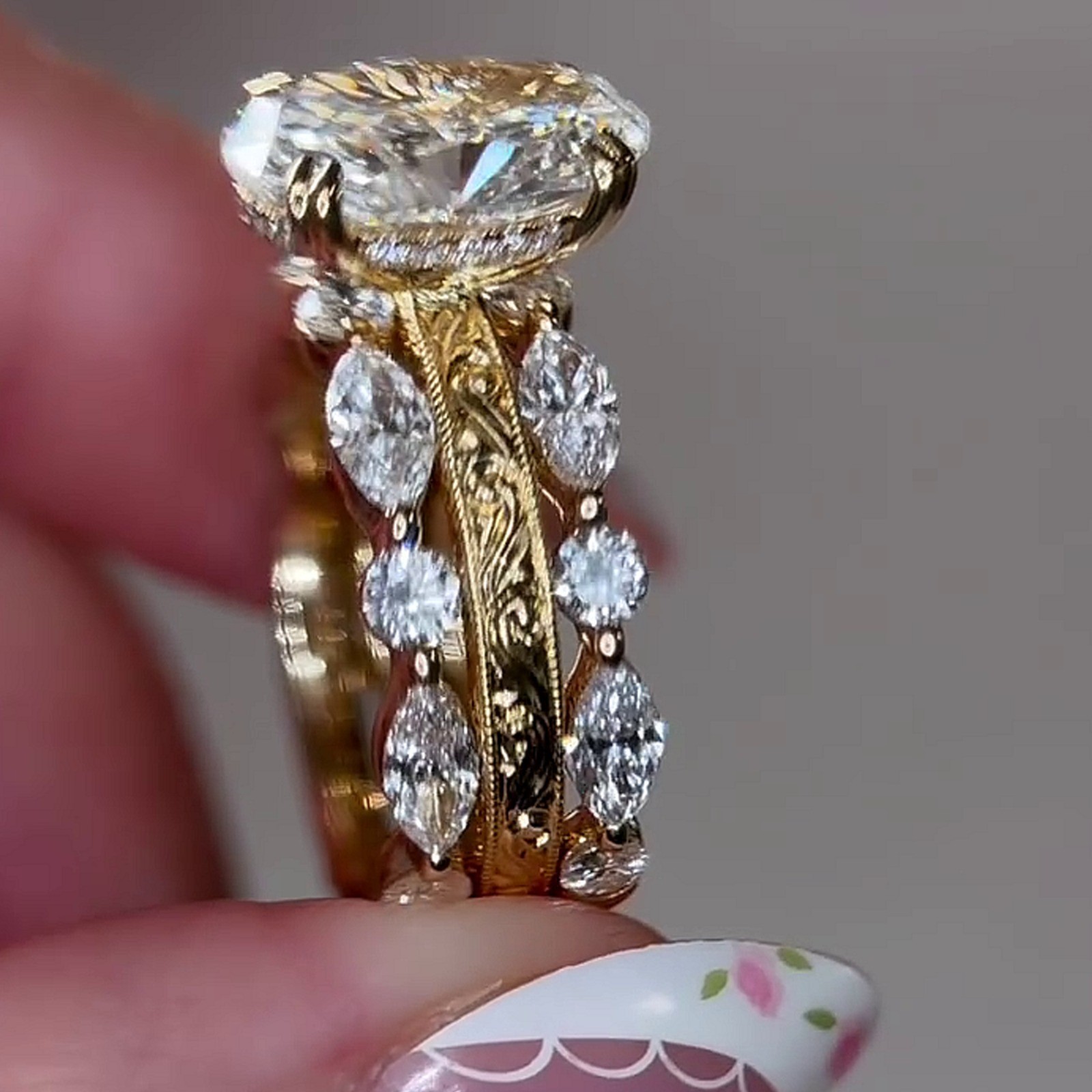 5.29CTW Oval Cut Moissanite Enhance Set Engagement Ring 14K Yellow Gold Plated