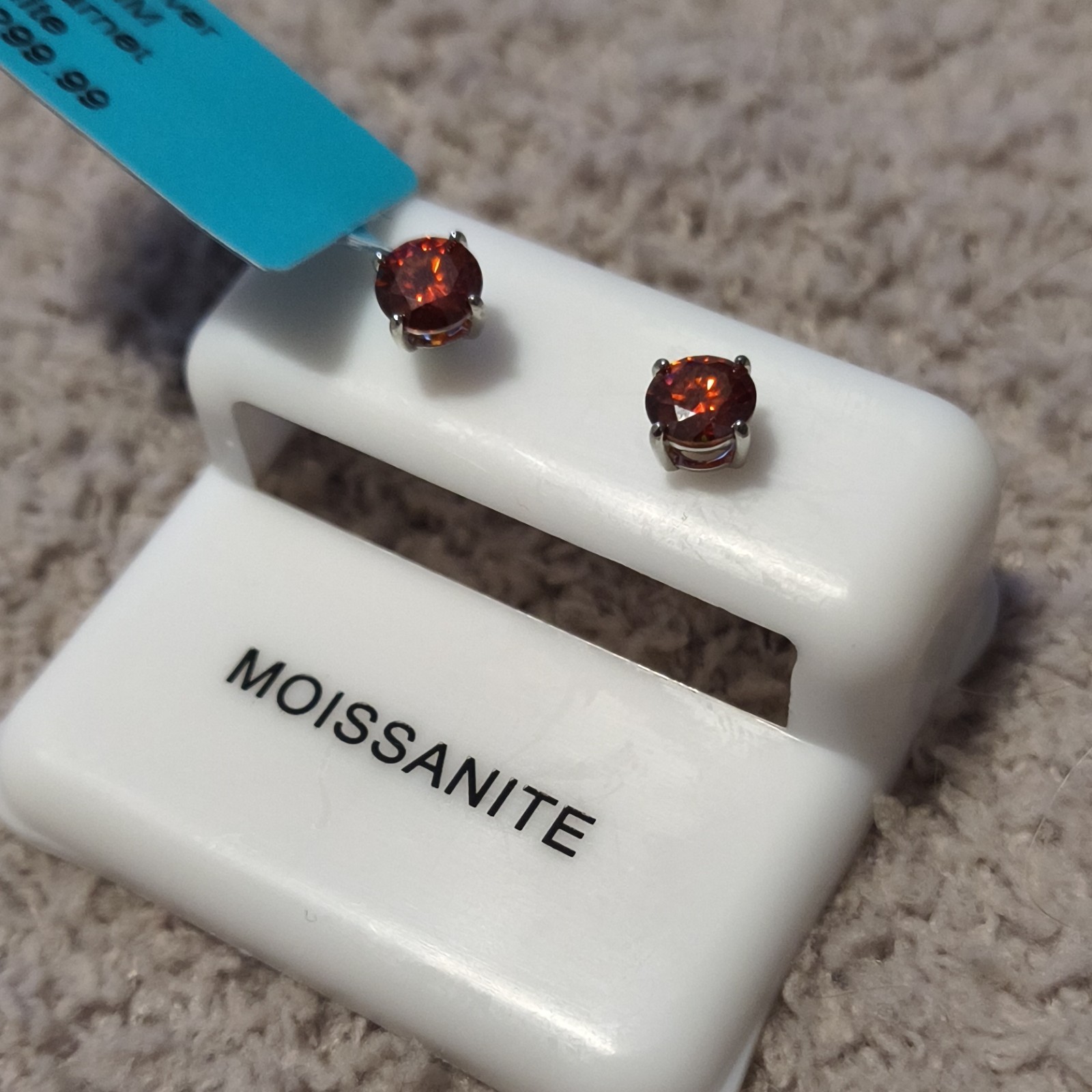Garnet Red Moissanite .9 CT Stud Earrings 5mm Sterling Silver GRA Certified