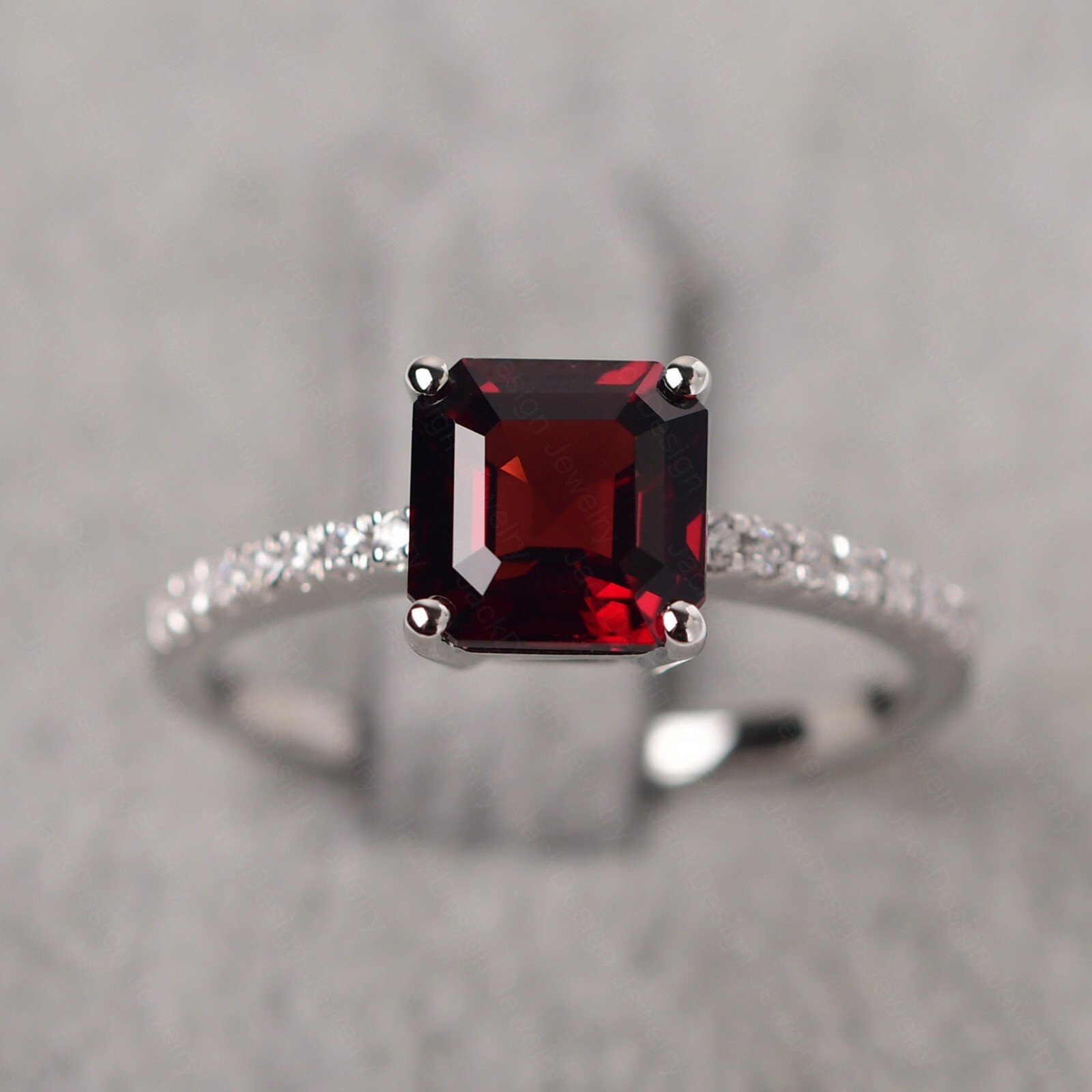 Unique Natural Garnet Ring. Garnet Wedding Ring, Asscher Cut Garnet Ring For Her