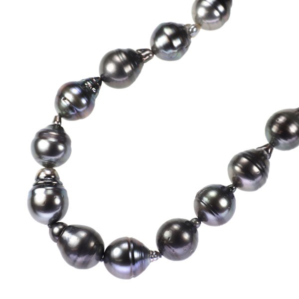 K14WG black butterfly pearl/pearl necklace diameter approx. 9.2-12.0 mm – Auth