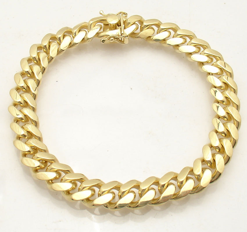 7″ Solid Italian Miami Cuban Bracelet Double Lock 14K Yellow Gold Plated Silver