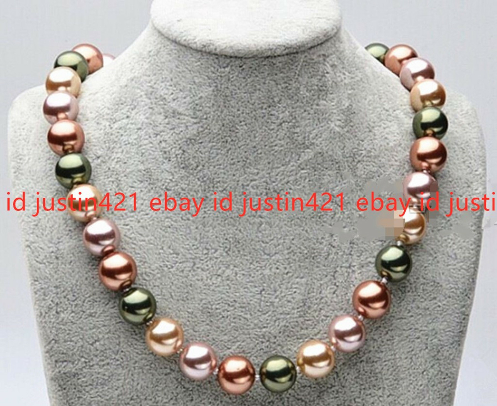 Fashion 12mm Multicolor South Sea Shell Pearl Round Beads Necklace 18”