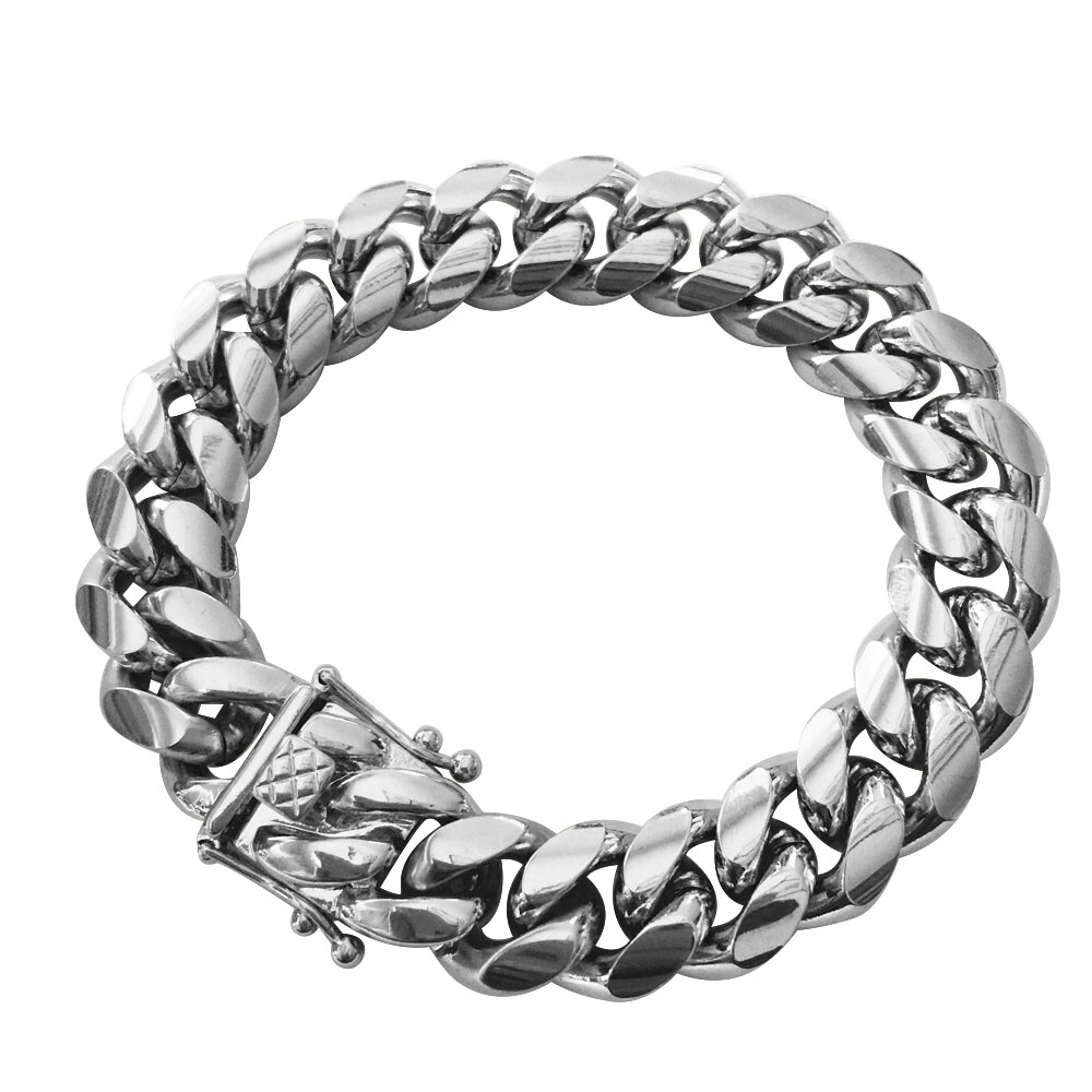 Men’s Heavy Silver Miami Cuban Link Bracelet Chain Stainless Steel 8mm-14mm