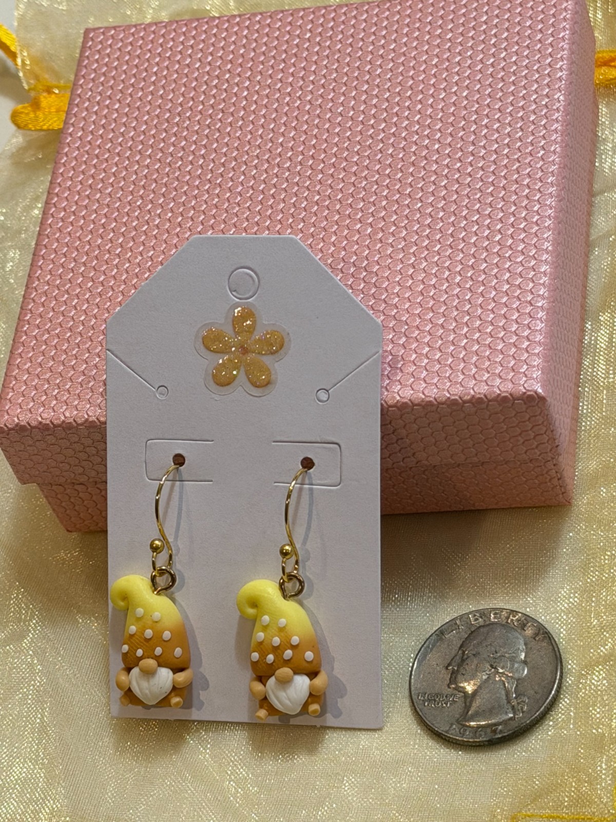 Gnome Earrings Light Weight Clay Gift Box Organza Bag