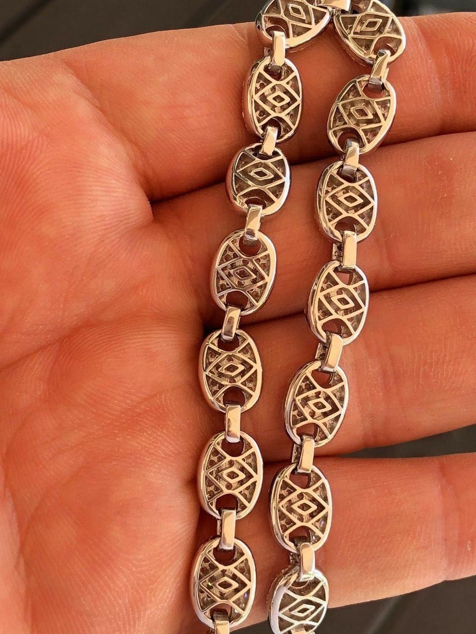 Iced Gucci Link Bracelet Solid 925 Silver Out Moissanite Passes Tester