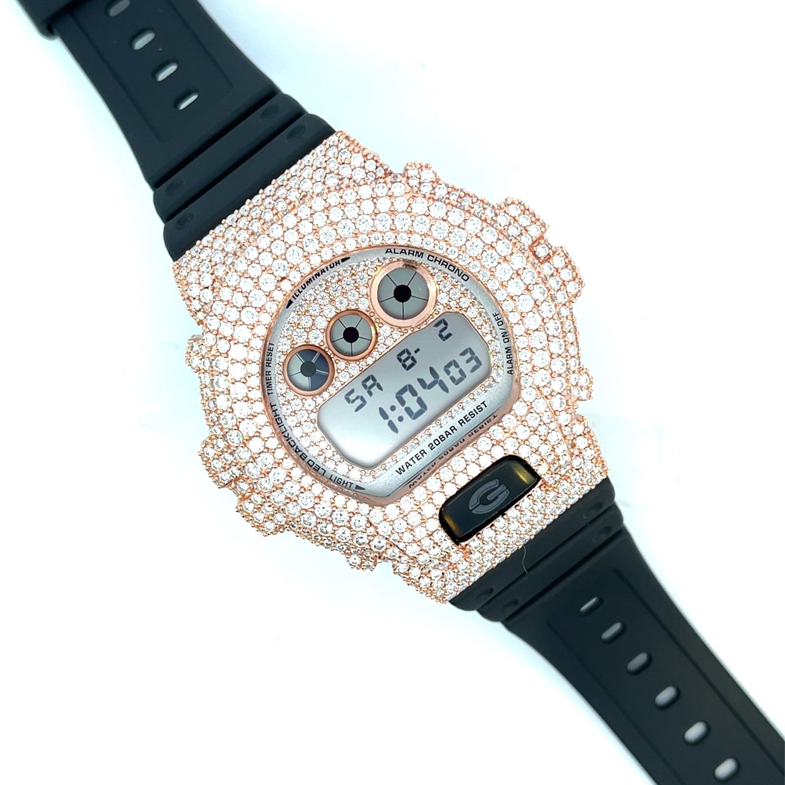 Moissanite Fully Iced Out G-SHOCK DW-6900 – D Color, Flawless Clarity