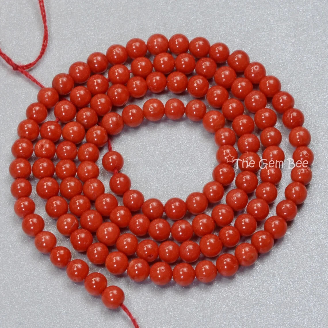 4.2mm AA Quality Undyed Mediterranean Sardinia Red Coral Plain Round Bead 18″