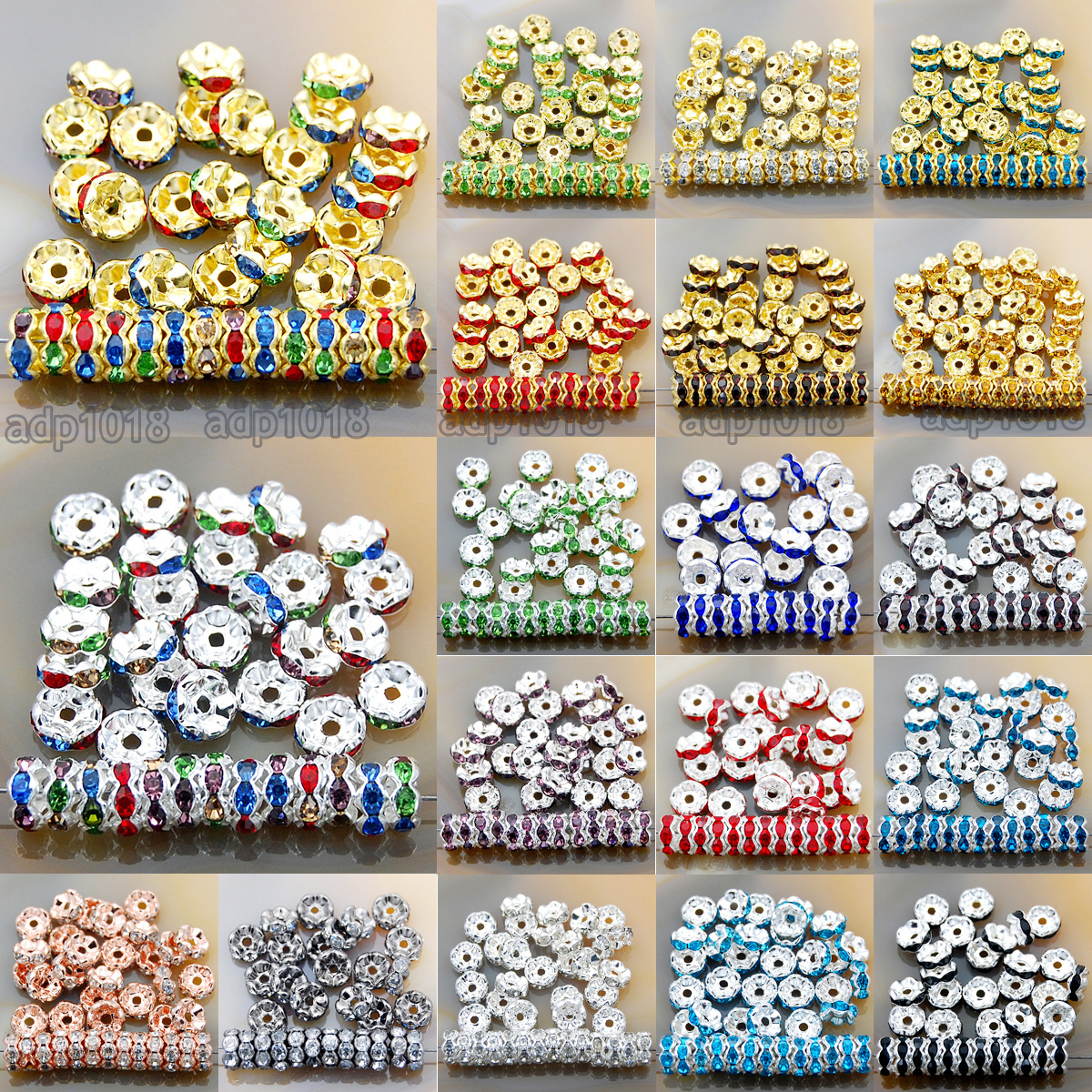 100Pcs Czech Crystal Rhinestone Wavy Rondelle Spacer Beads 4-10mm Gold & Silver