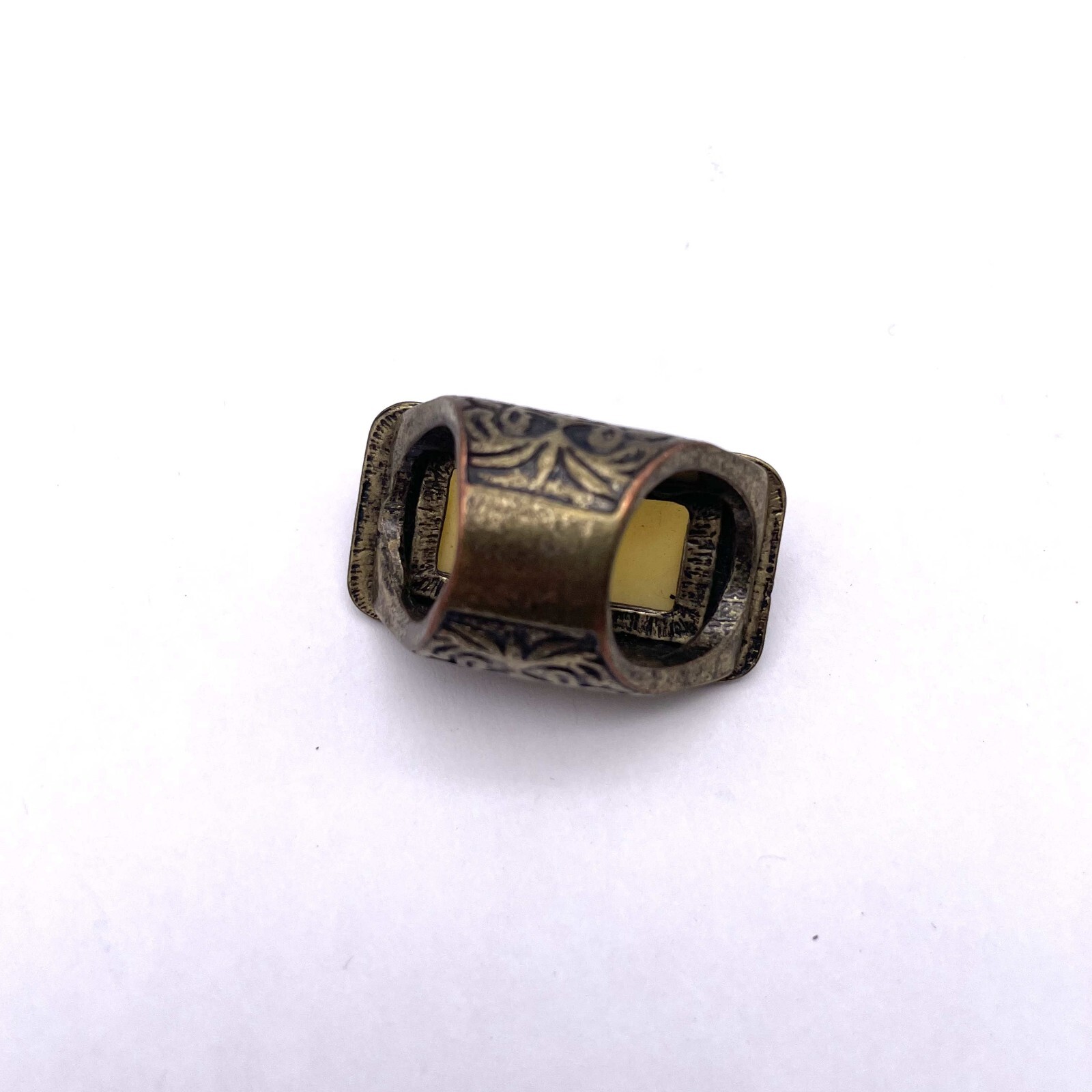 Faceted Rectangle Amber Gemstone Hand Engraved Ring Size 6