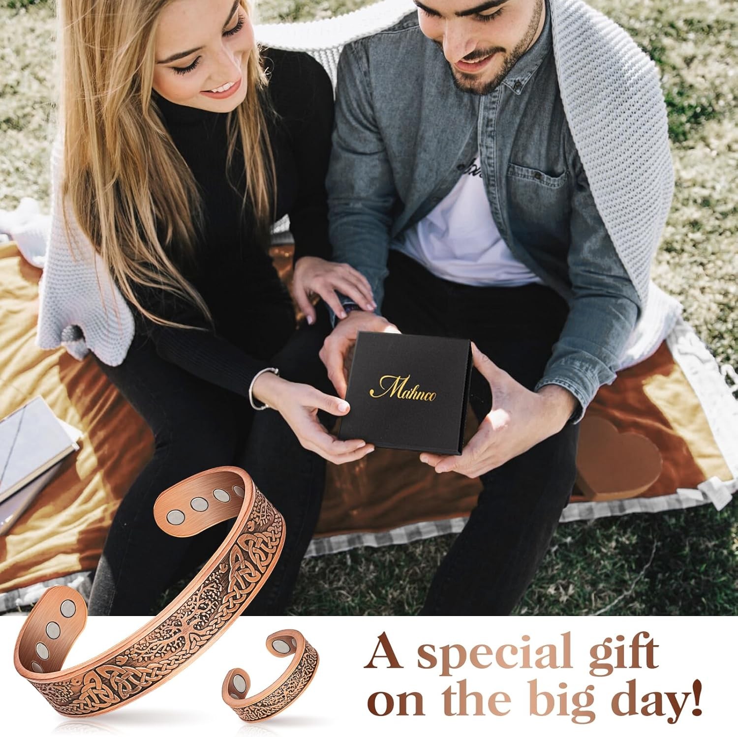 Pure Copper Magnetic Bracelet for Men & Women with Stylish Ring Gift