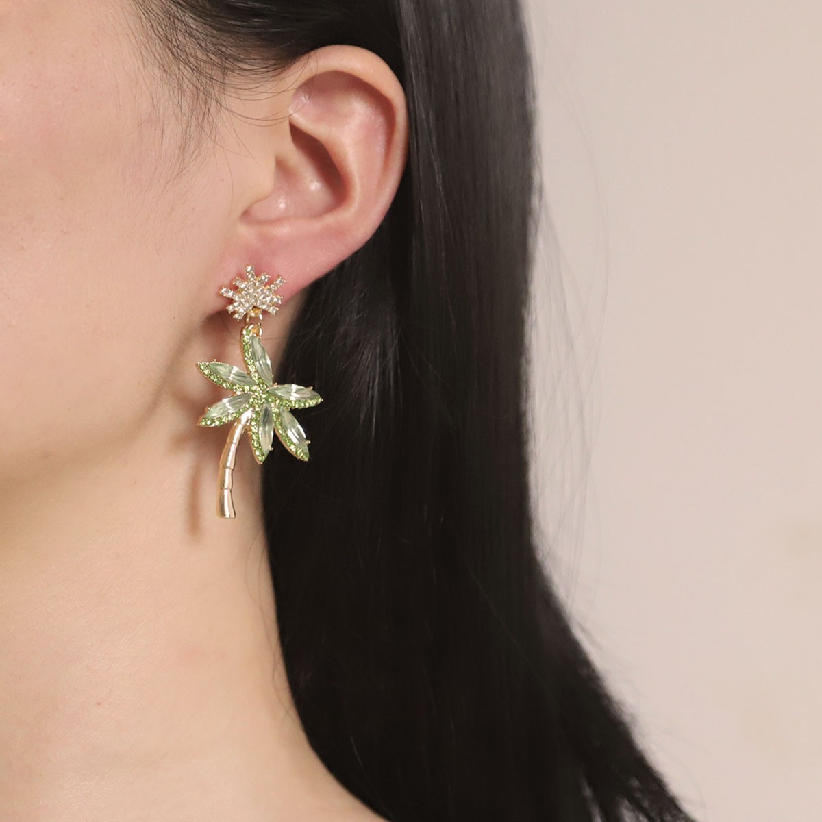Women’s Bohemian Ear Studs Exquisite Rhinestone Coconut Palm Tree Alloy Earrings