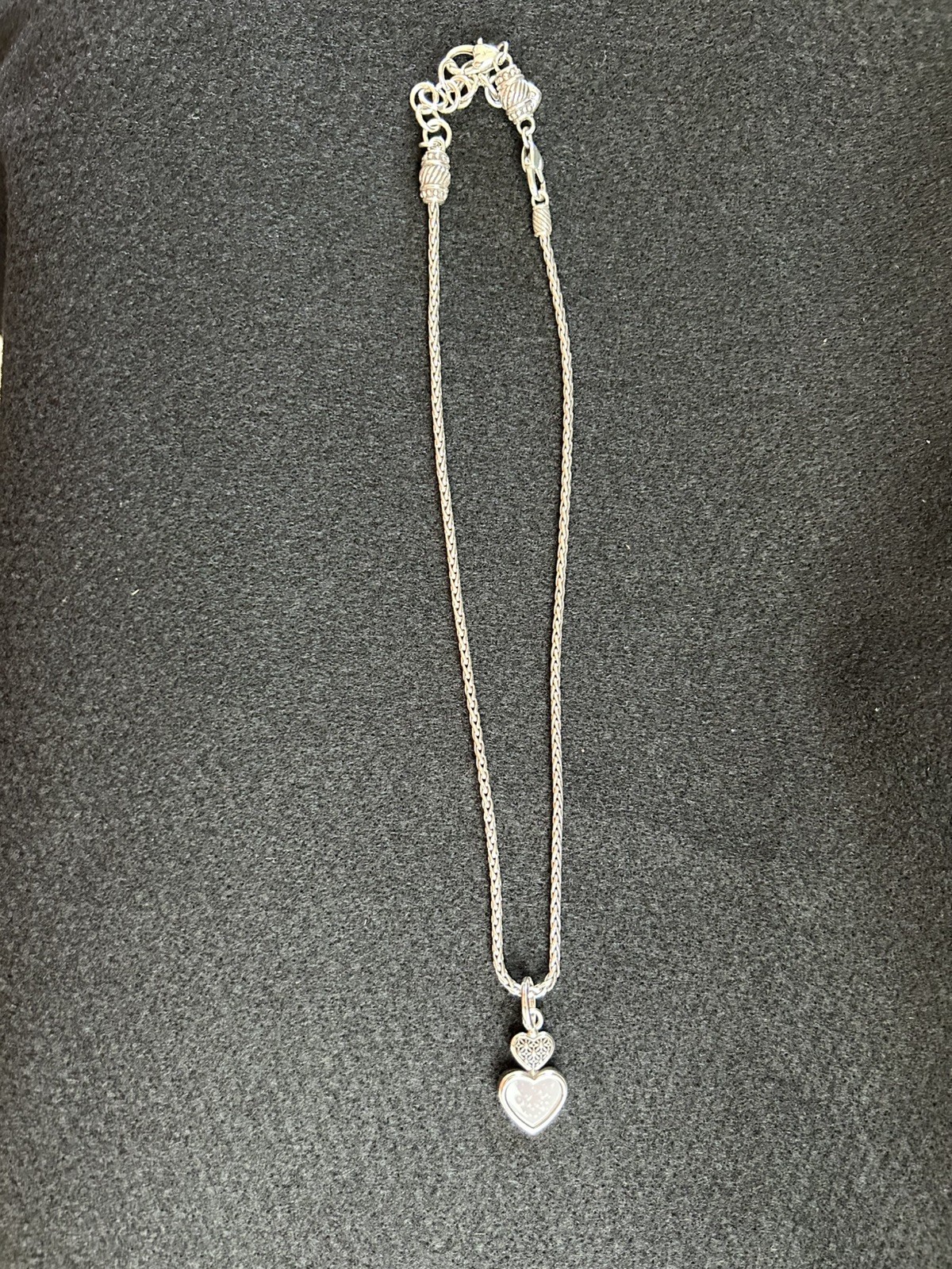 Brighton Silver Plated Wheat Chain Red Crystal Heart Pendant Necklace Adjustable