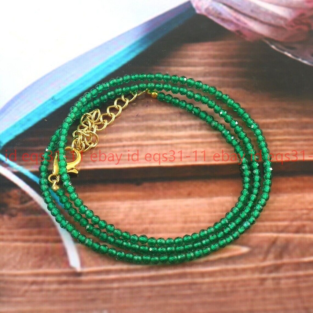 Long 16″-32″ 3mm Faceted Dark Green Spinel Round Gemstone Beads Necklace