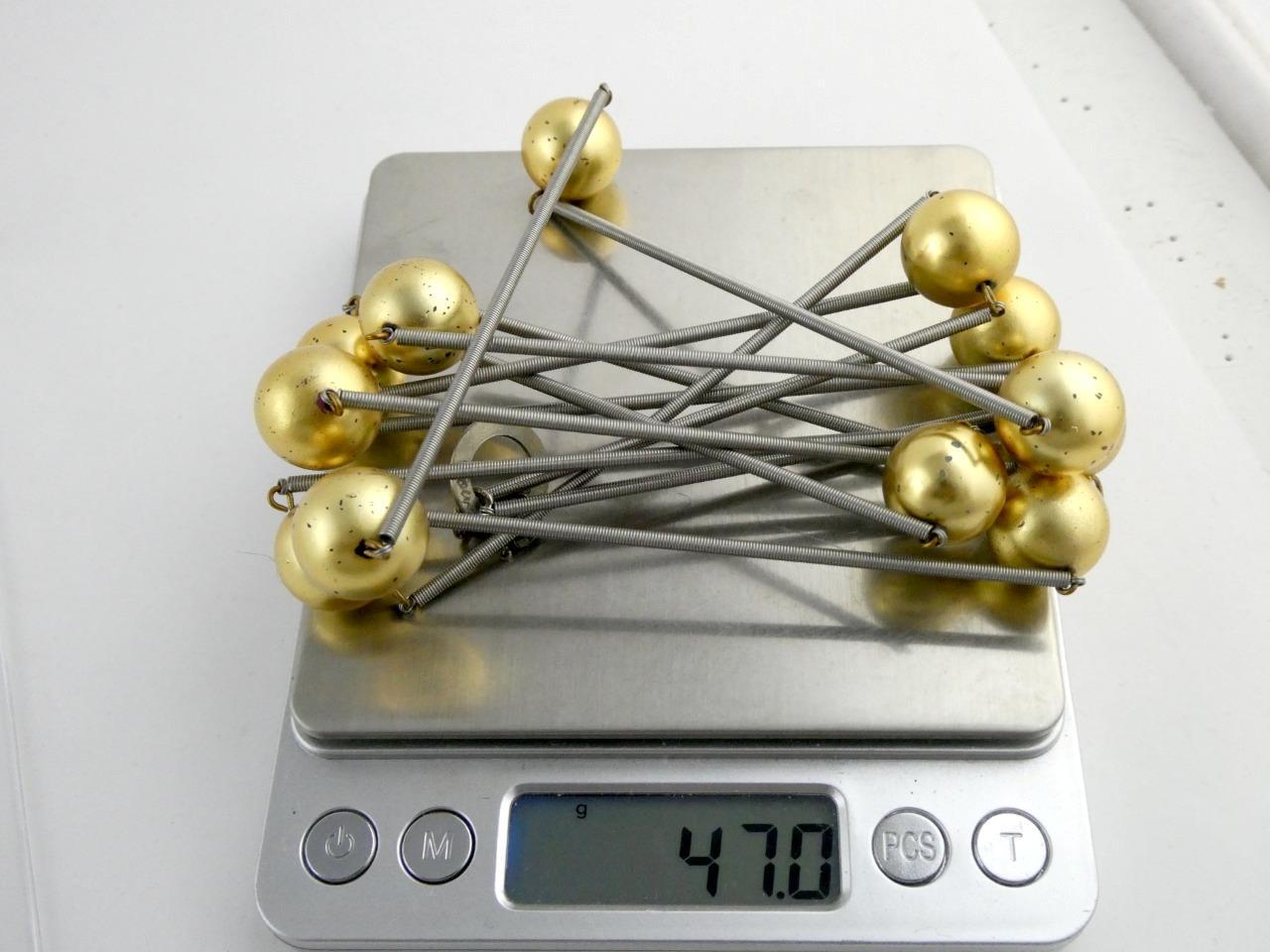 Sterling Silver Clasp Mixed Metals Spring and Golden Ball Atomic Necklace Signed