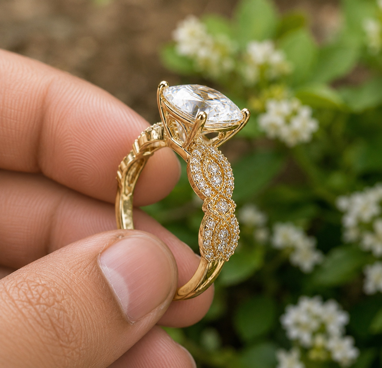 2Ct Lab Created Diamond Solitaire Engagement Ring 14K Yellow Gold Plated Silver