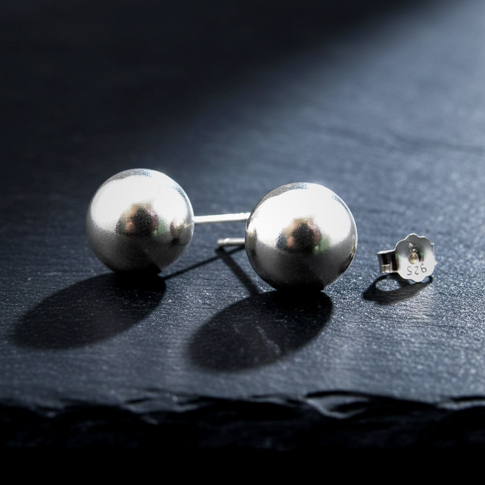 Solid 925 Sterling Silver Round Ball Stud Earrings with Butterfly Pushback Clasp