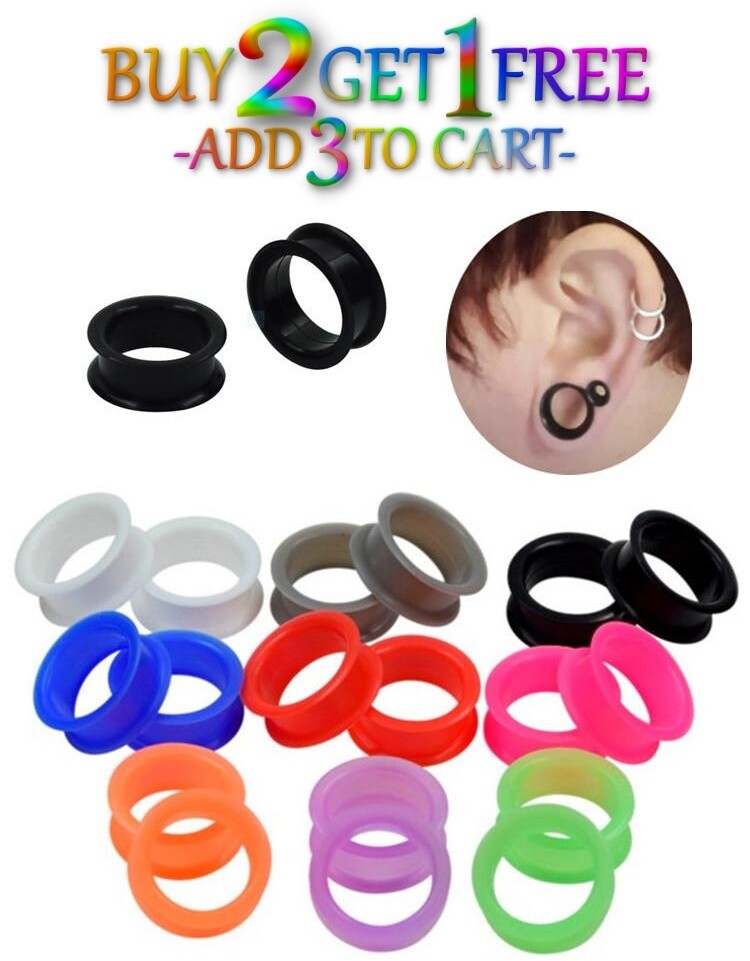 Pair 26MM-50MM SILICONE DOUBLE FLAT FLARE TUNNELS Gauges Thin Flesh Soft 1016