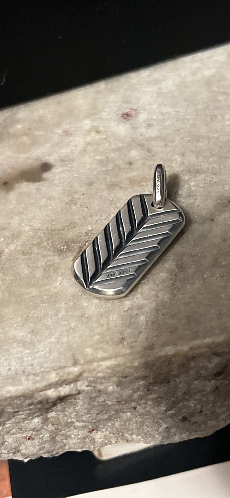925 Silver David Yurman Chevron Dog Tag Pendant 27mm