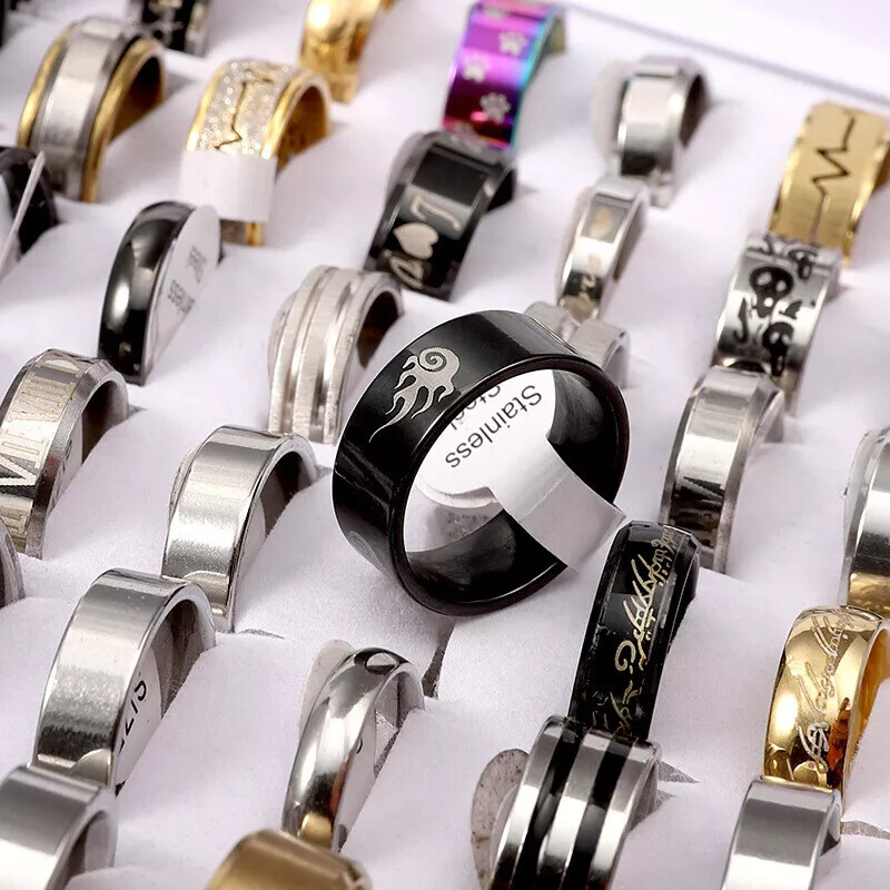 100PCS Wholesale Mixed Stainless Steel Rings Bulk Lot Men’s Fashion Jewelry Ring
