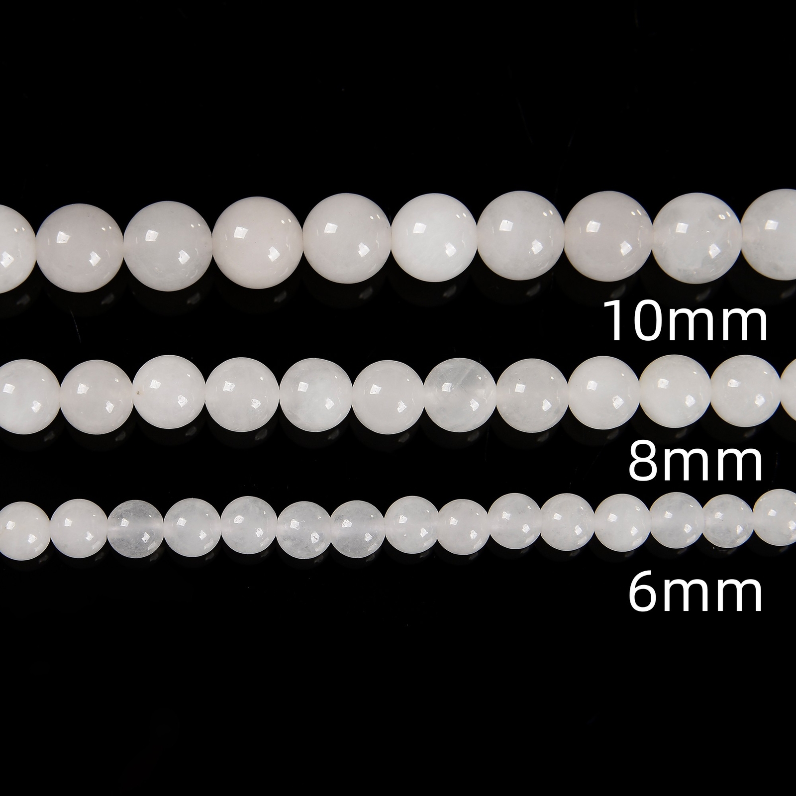 Natural White Jade Smooth Round Beads 4mm 6mm 8mm 10mm 12mm 15.5″ Strand