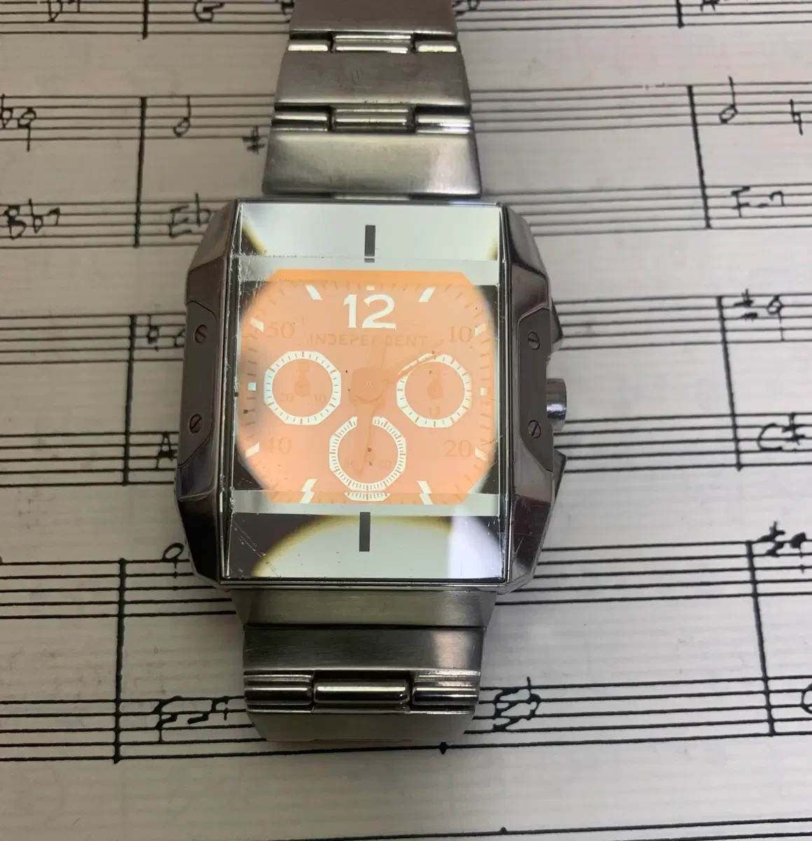 Vintage Citizen Independent Square Watch Ice Blue Pink Dial Y2K Cyber Metal 42mm