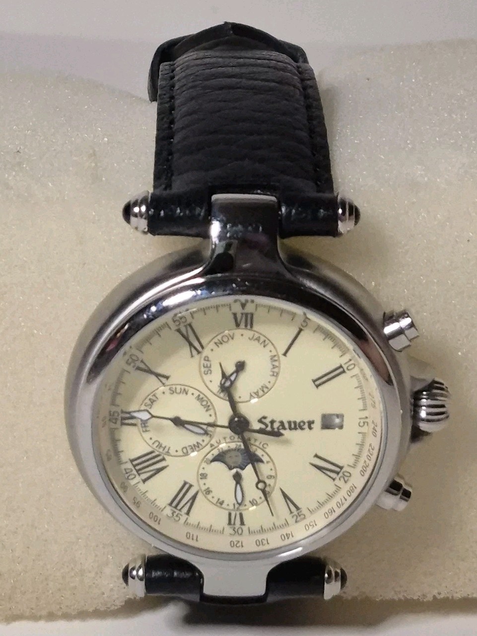 Men’s Stauer Automatic Day/Date/12 – 24 Hour/Day/Night Indicator Gold Tone Watch