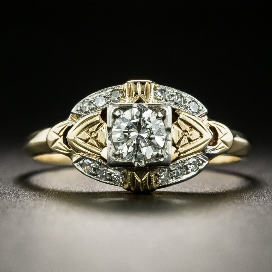 14K Two Tone Gold Over 1Ct Lab-Created Diamond Art Deco Engagement Wedding Ring