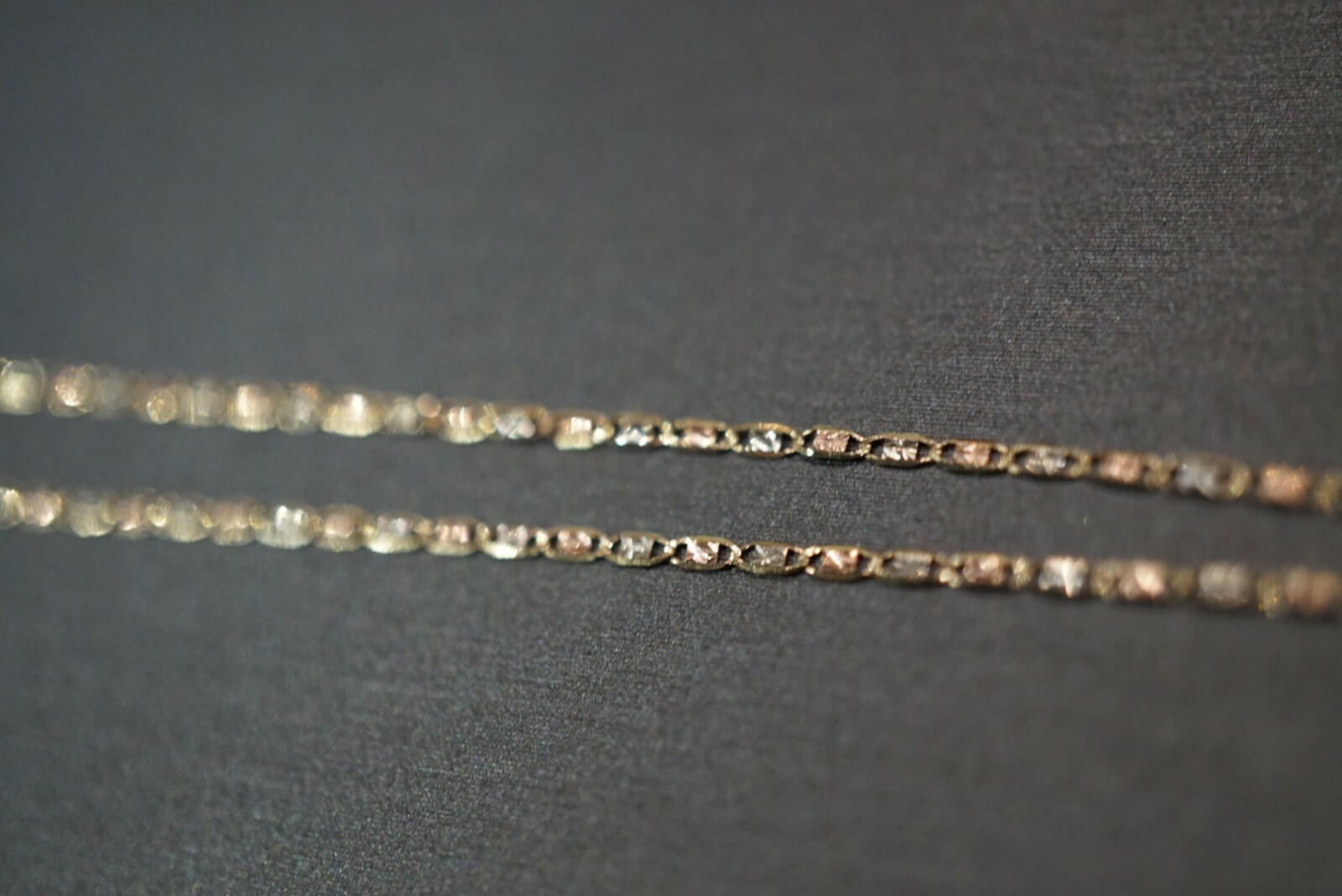 10K Solid Yellow Gold Tri Color 1.5 MM Thin Valentino Chain Necklace. 16″ – 24″