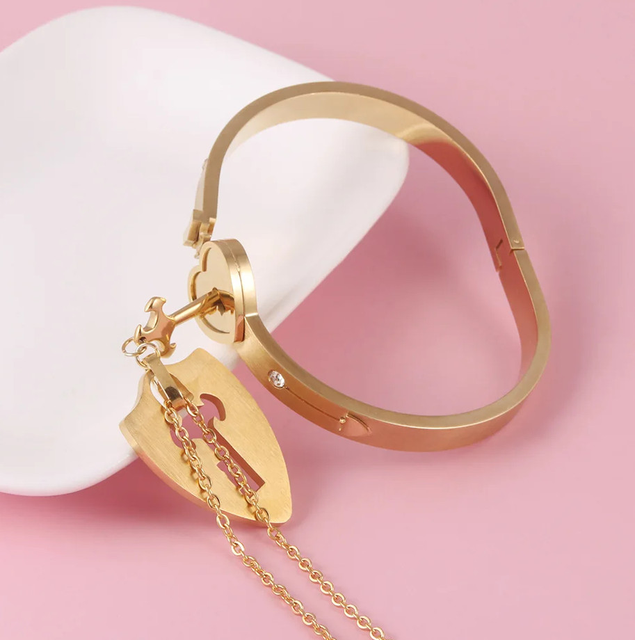 OurCoordinates Heart Lock Bracelet & Key Necklace Jewelry Set