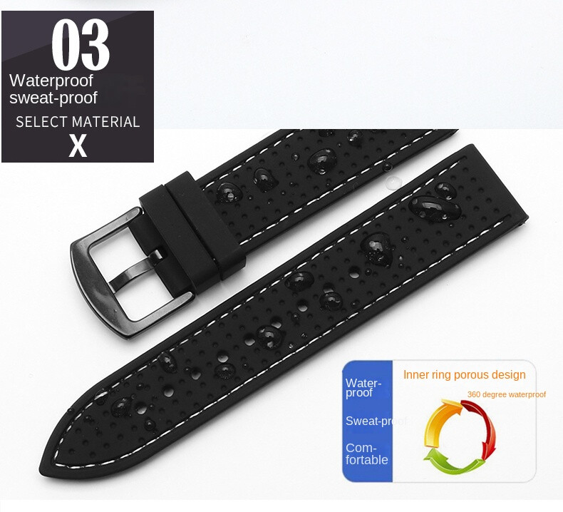 Universal Silicone Watch Band Strap Rubber Waterproof Men’s Black 19-24MM Hoop